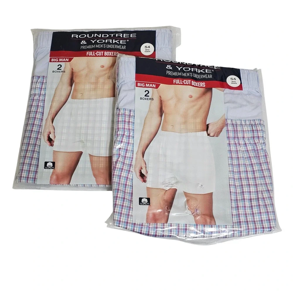 Lot of 2 Big Man Boxers Size 54 Roundtree & Yorke (4 Pairs) Full-Cut Underwear‎
